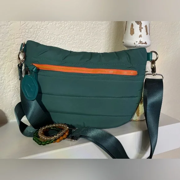 Green Crossbody Bag with Orange Accent (NWOT) - Picture 1 of 11